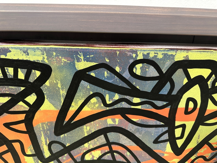 Santos Orellana (B. 1974, American) Original Acrylic Painting On Canvas Signed Bottom Left 'The Art Of Santos' Urban Pop Artwork 36' X 24' With Substantial Hand Painted Wooden Frame 40.5 X 28.5' Estimate $1,300-$1,700 [Photo 5]