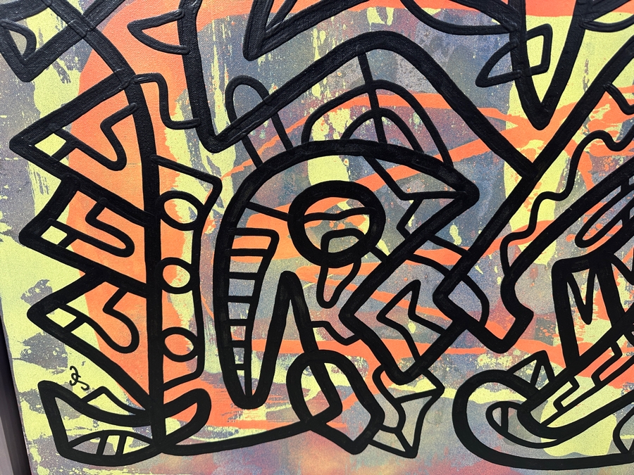 Santos Orellana (B. 1974, American) Original Acrylic Painting On Canvas Signed Bottom Left 'The Art Of Santos' Urban Pop Artwork 36' X 24' With Substantial Hand Painted Wooden Frame 40.5 X 28.5' Estimate $1,300-$1,700 [Photo 3]