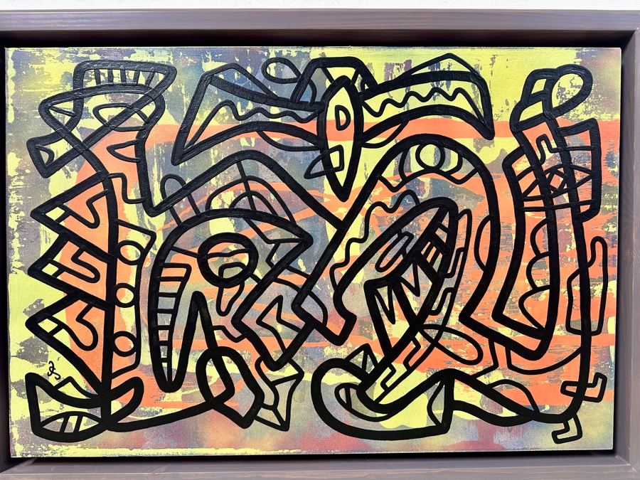 Santos Orellana (B. 1974, American) Original Acrylic Painting On Canvas Signed Bottom Left 'The Art Of Santos' Urban Pop Artwork 36' X 24' With Substantial Hand Painted Wooden Frame 40.5 X 28.5' Estimate $1,300-$1,700 [Photo 2]