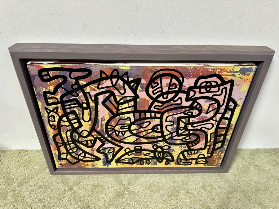 Santos Orellana (B. 1974, American) Original Acrylic Painting On Canvas Signed Bottom Left 'The Art Of Santos' Urban Pop Artwork 36' X 24' With Substantial Hand Painted Wooden Frame 40.5 X 28.5' Estimate $1,300-$1,700 [Photo 6]