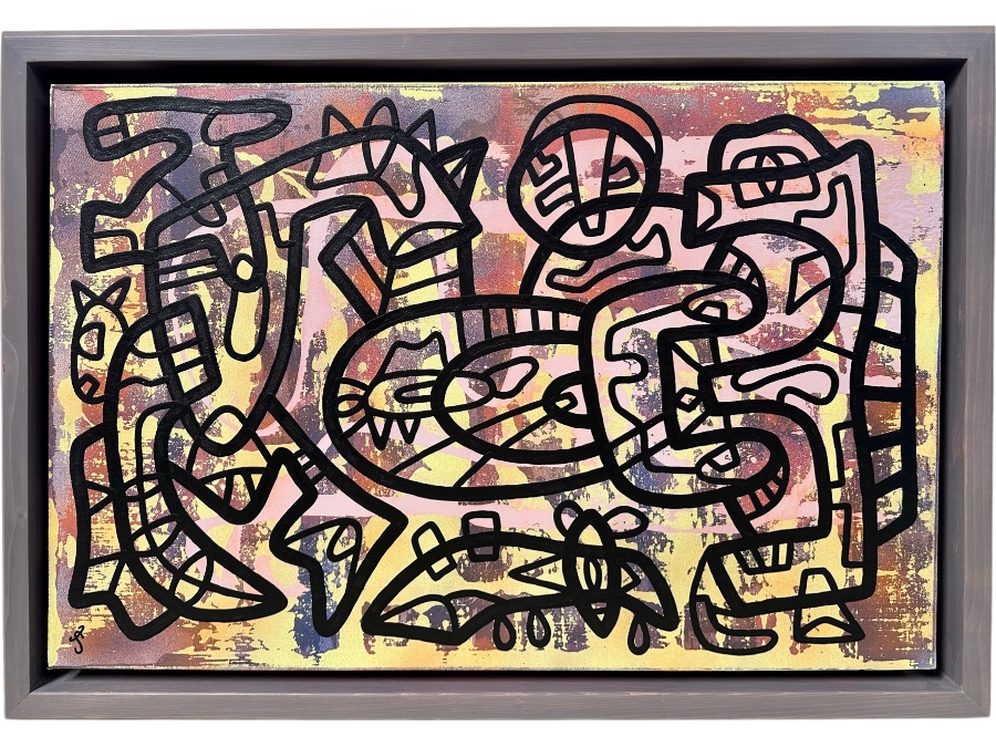 Santos Orellana (B. 1974, American) Original Acrylic Painting On Canvas Signed Bottom Left 'The Art Of Santos' Urban Pop Artwork 36' X 24' With Substantial Hand Painted Wooden Frame 40.5 X 28.5' Estimate $1,300-$1,700