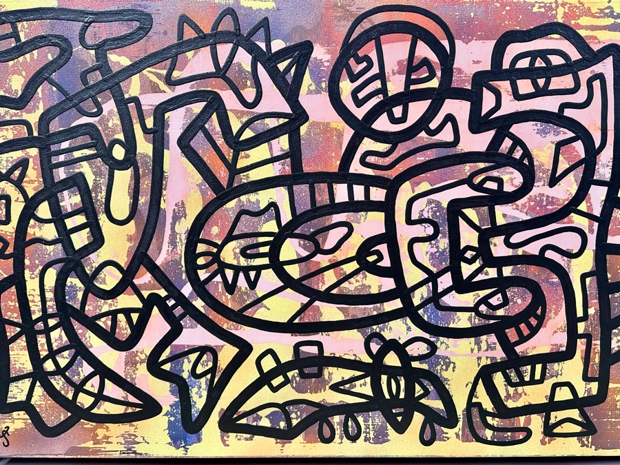Santos Orellana (B. 1974, American) Original Acrylic Painting On Canvas Signed Bottom Left 'The Art Of Santos' Urban Pop Artwork 36' X 24' With Substantial Hand Painted Wooden Frame 40.5 X 28.5' Estimate $1,300-$1,700 [Photo 2]