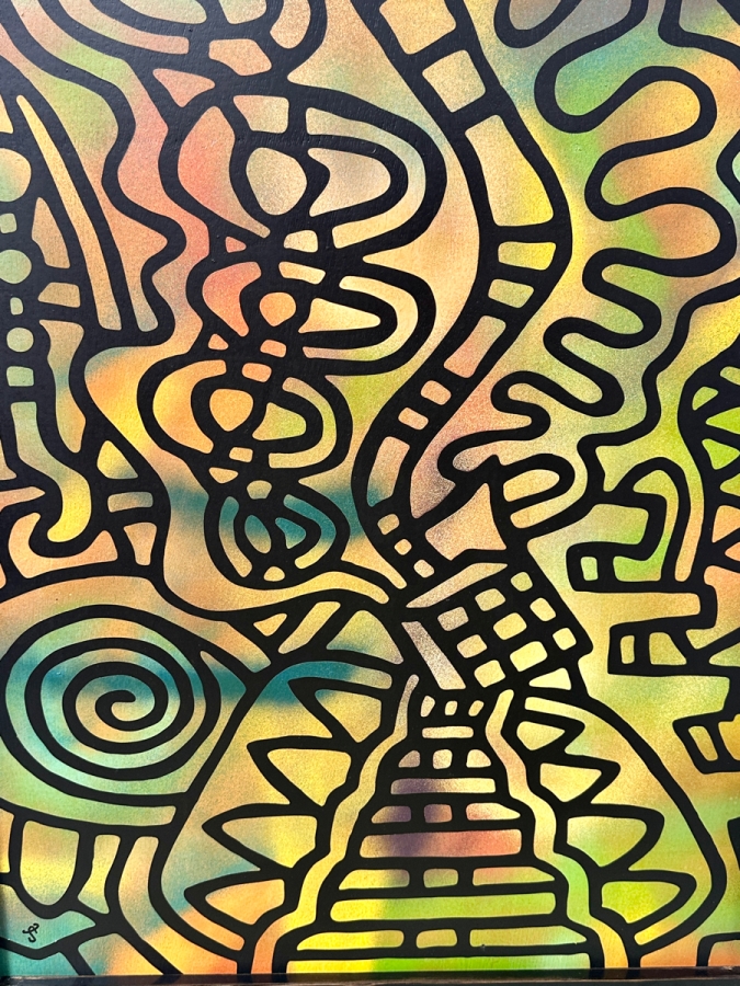 Santos Orellana (B. 1974, American) Original Acrylic Painting On Plywood Signed Bottom Left 'The Art Of Santos' Urban Pop Artwork 26' X 32' With Substantial Hand Painted Wooden Frame Estimate $1,250-$1,600 [Photo 2]