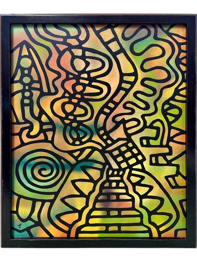 Santos Orellana (B. 1974, American) Original Acrylic Painting On Plywood Signed Bottom Left 'The Art Of Santos' Urban Pop Artwork 26' X 32' With Substantial Hand Painted Wooden Frame Estimate $1,250-$1,600