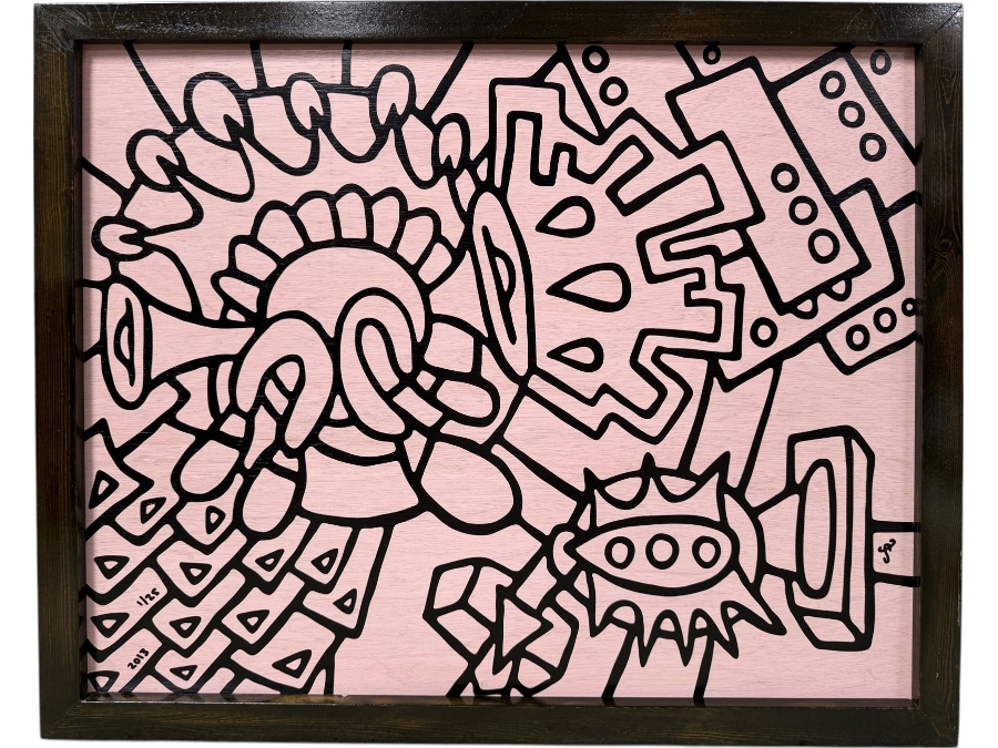 Santos Orellana (B. 1974, American) Original Acrylic Painting On Plywood Signed Bottom Right 'The Art Of Santos' Urban Pop Artwork 2013 32' X 26' With Substantial Hand Painted Wooden Frame 1/25 In Series Estimate $1,250-$1,600