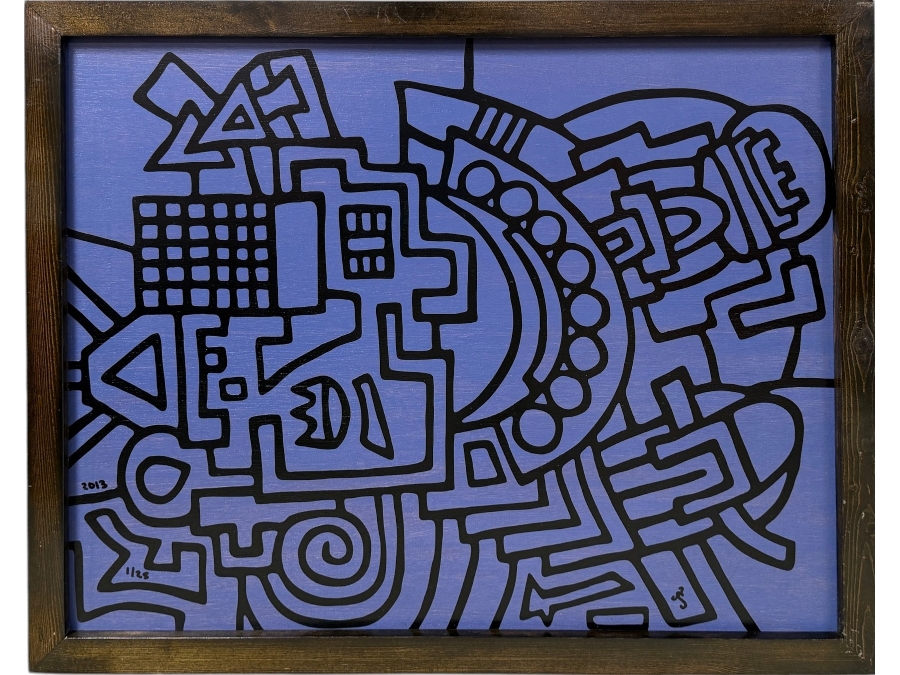 Santos Orellana (B. 1974, American) Original Acrylic Painting On Plywood Signed Bottom Right 'The Art Of Santos' Urban Pop Artwork 32' X 26' With Substantial Hand Painted Wooden Frame Estimate $1,250-$1,600