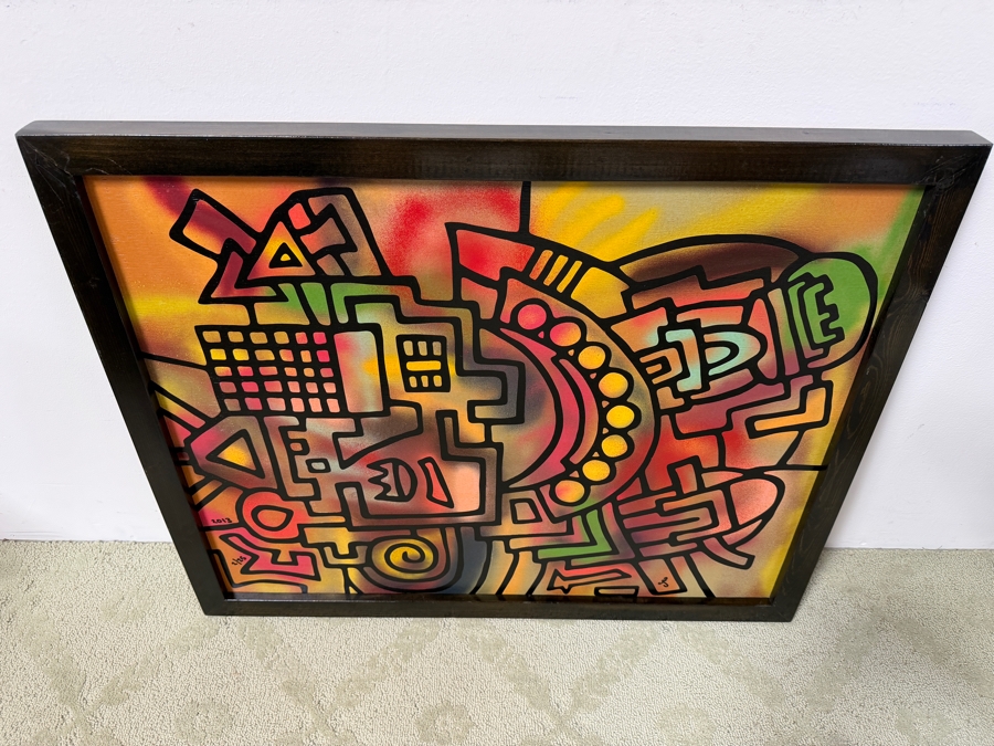 Santos Orellana (B. 1974, American) Original Acrylic Painting On Plywood Signed Bottom Right 'The Art Of Santos' Urban Pop Artwork 2013 32' X 26' With Substantial Hand Painted Wooden Frame 2/25 In Series Estimate $1,250-$1,600 [Photo 6]
