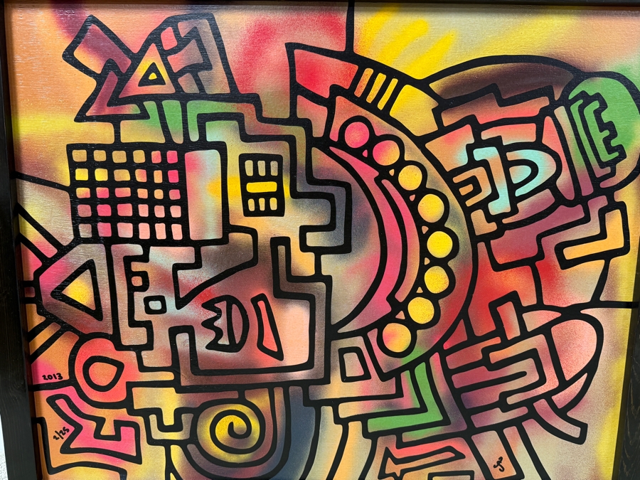 Santos Orellana (B. 1974, American) Original Acrylic Painting On Plywood Signed Bottom Right 'The Art Of Santos' Urban Pop Artwork 2013 32' X 26' With Substantial Hand Painted Wooden Frame 2/25 In Series Estimate $1,250-$1,600 [Photo 2]