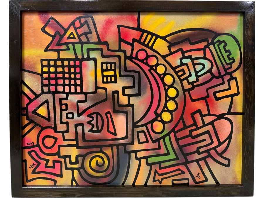 Santos Orellana (B. 1974, American) Original Acrylic Painting On Plywood Signed Bottom Right 'The Art Of Santos' Urban Pop Artwork 2013 32' X 26' With Substantial Hand Painted Wooden Frame 2/25 In Series Estimate $1,250-$1,600
