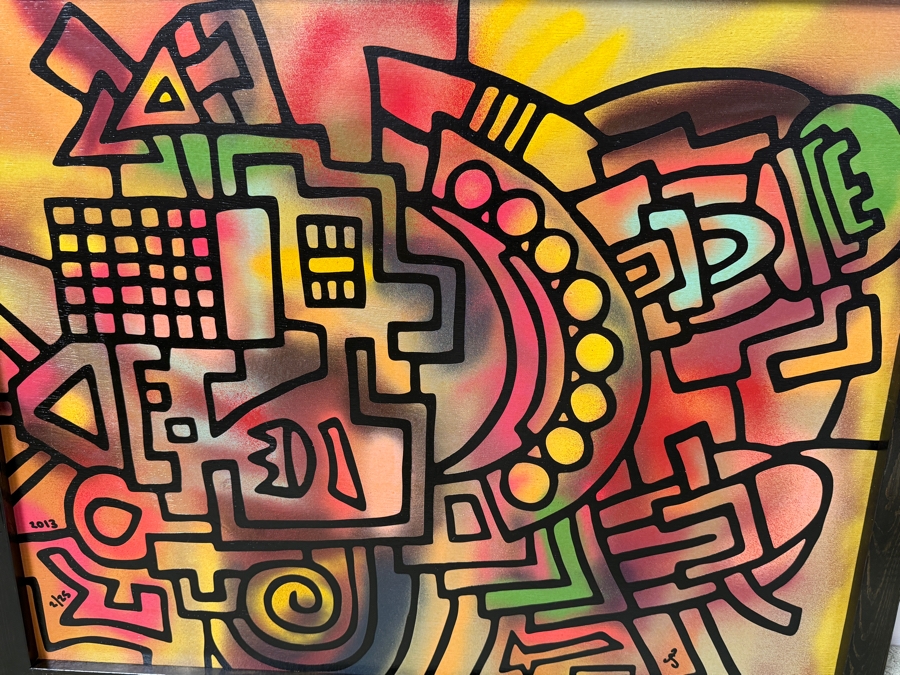 Santos Orellana (B. 1974, American) Original Acrylic Painting On Plywood Signed Bottom Right 'The Art Of Santos' Urban Pop Artwork 2013 32' X 26' With Substantial Hand Painted Wooden Frame 2/25 In Series Estimate $1,250-$1,600 [Photo 5]