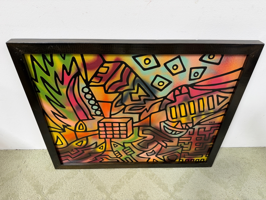 Santos Orellana (B. 1974, American) Original Acrylic Painting On Plywood Signed Bottom Left 'The Art Of Santos' Urban Pop Artwork 2013 32' X 26' With Substantial Hand Painted Wooden Frame 2/25 In Series Estimate $1,250-$1,600 [Photo 5]