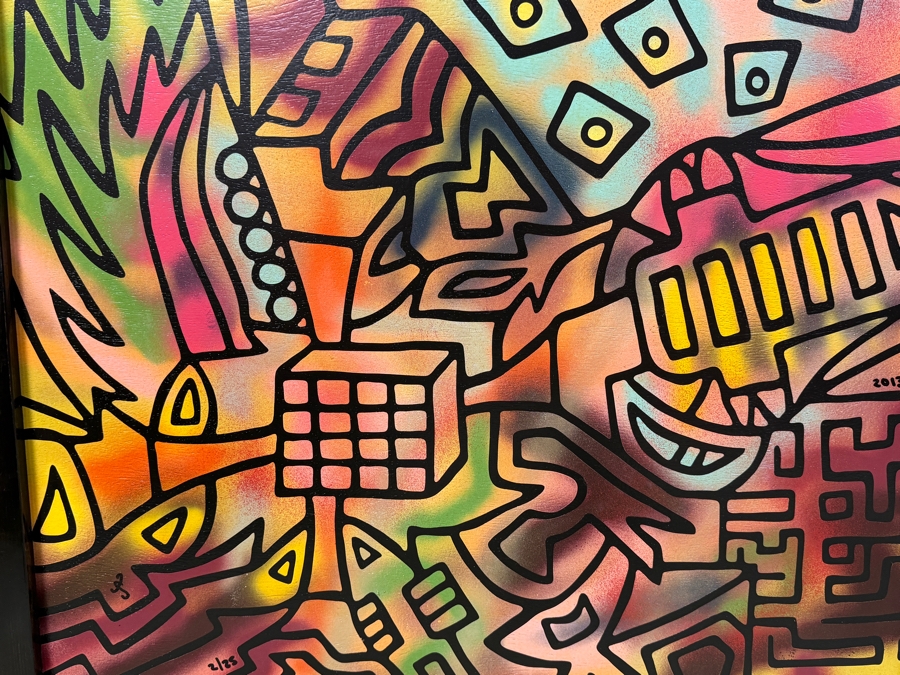 Santos Orellana (B. 1974, American) Original Acrylic Painting On Plywood Signed Bottom Left 'The Art Of Santos' Urban Pop Artwork 2013 32' X 26' With Substantial Hand Painted Wooden Frame 2/25 In Series Estimate $1,250-$1,600 [Photo 2]