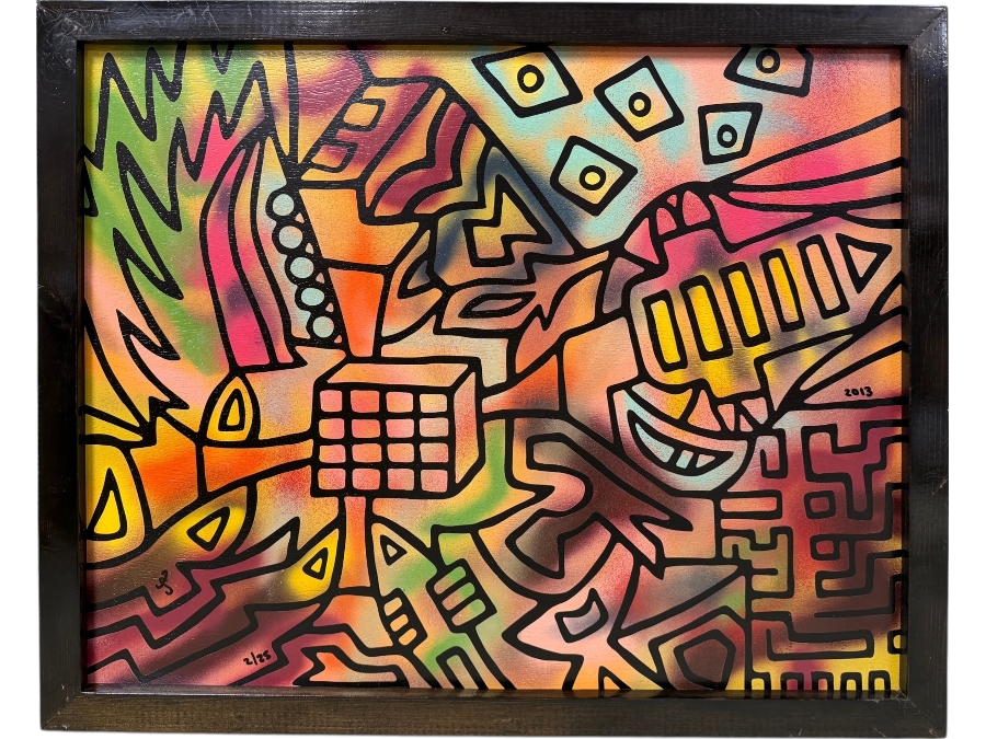 Santos Orellana (B. 1974, American) Original Acrylic Painting On Plywood Signed Bottom Left 'The Art Of Santos' Urban Pop Artwork 2013 32' X 26' With Substantial Hand Painted Wooden Frame 2/25 In Series Estimate $1,250-$1,600