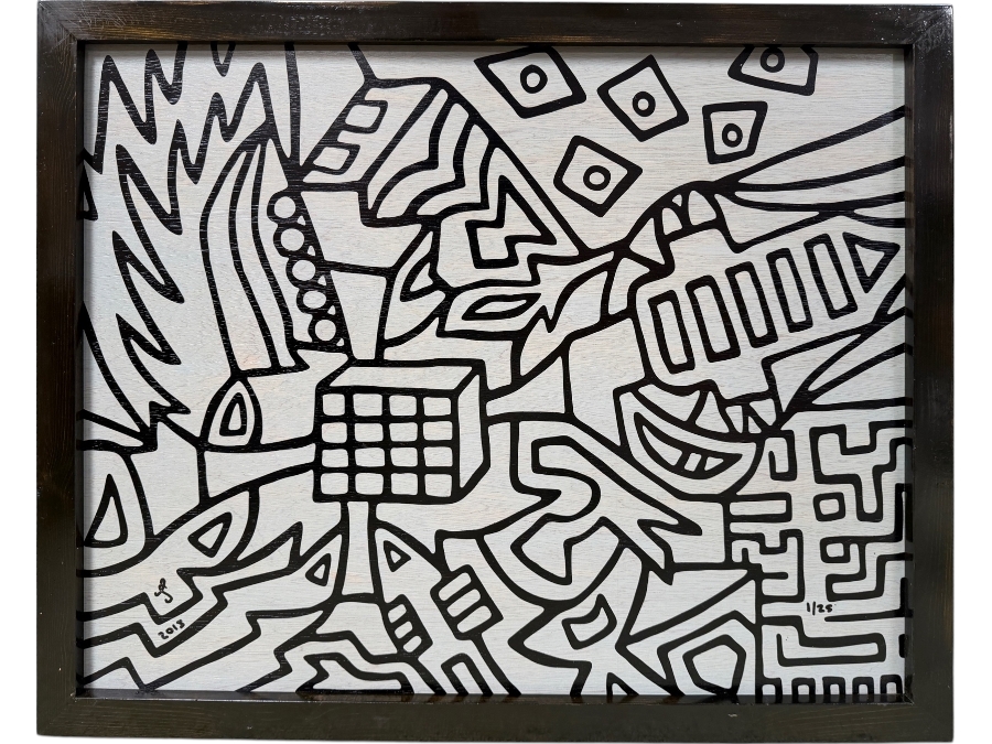 Santos Orellana (B. 1974, American) Original Acrylic Painting On Plywood Signed Bottom Left 'The Art Of Santos' Urban Pop Artwork 2013 32' X 26' With Substantial Hand Painted Wooden Frame 1/25 In Series Estimate $1,250-$1,600