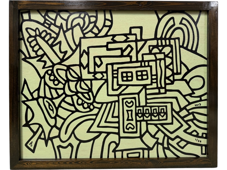 Santos Orellana (B. 1974, American) Original Acrylic Painting On Plywood Signed Bottom Left 'The Art Of Santos' Urban Pop Artwork 2013 32' X 26' With Substantial Hand Painted Wooden Frame 1/25 In Series Estimate $1,250-$1,600
