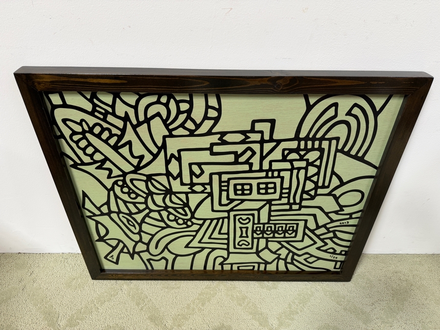 Santos Orellana (B. 1974, American) Original Acrylic Painting On Plywood Signed Bottom Left 'The Art Of Santos' Urban Pop Artwork 2013 32' X 26' With Substantial Hand Painted Wooden Frame 1/25 In Series Estimate $1,250-$1,600 [Photo 5]