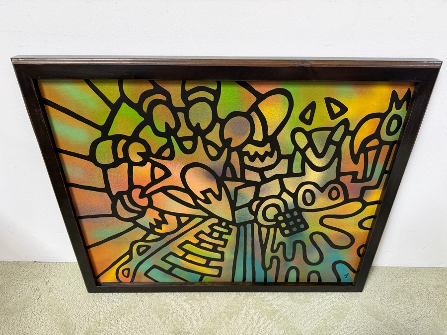 Santos Orellana (B. 1974, American) Original Acrylic Painting On Plywood Signed Bottom Right 'The Art Of Santos' Urban Pop Artwork 32' X 26' With Substantial Hand Painted Wooden Frame Estimate $1,250-$1,600 [Photo 4]