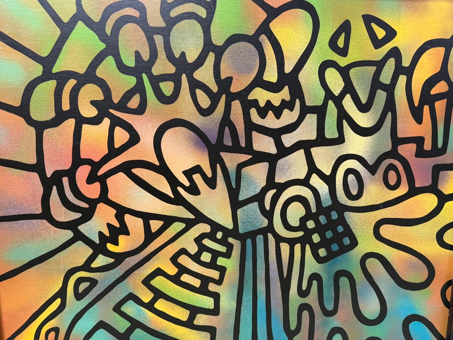 Santos Orellana (B. 1974, American) Original Acrylic Painting On Plywood Signed Bottom Right 'The Art Of Santos' Urban Pop Artwork 32' X 26' With Substantial Hand Painted Wooden Frame Estimate $1,250-$1,600 [Photo 2]