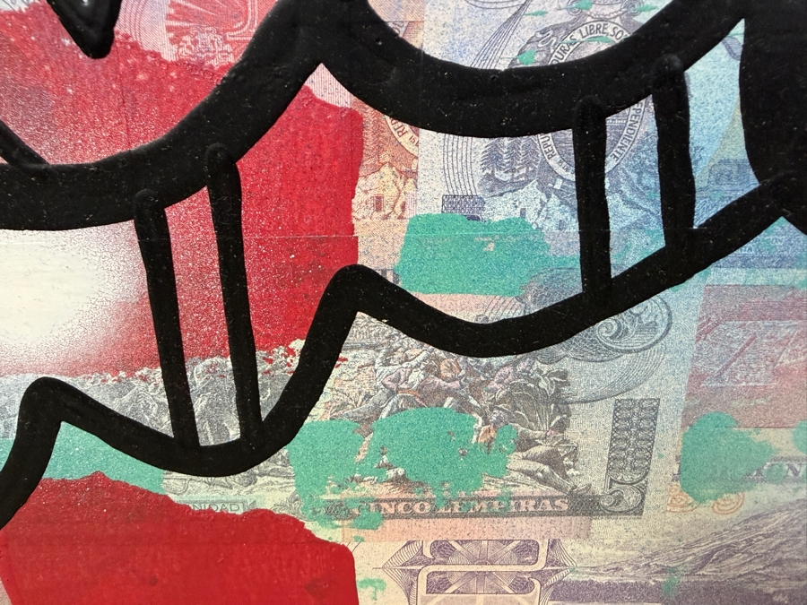 Santos Orellana (B. 1974, American) Original Acrylic and Mixed Media Painting On Wood With Real Currency 'The Art Of Santos' Urban Pop Artwork 32' X 26' With Substantial Hand Painted Wooden Frame Estimate $1,250-$1,600 [Photo 3]