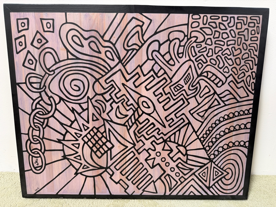 Santos Orellana (B. 1974, American) Original Acrylic Painting On Plywood Signed Bottom Left 'The Art Of Santos' Urban Pop Artwork 2013 30' X 24' With Substantial Hand Painted Wooden Frame Estimate $1,000-$1,400 [Photo 2]