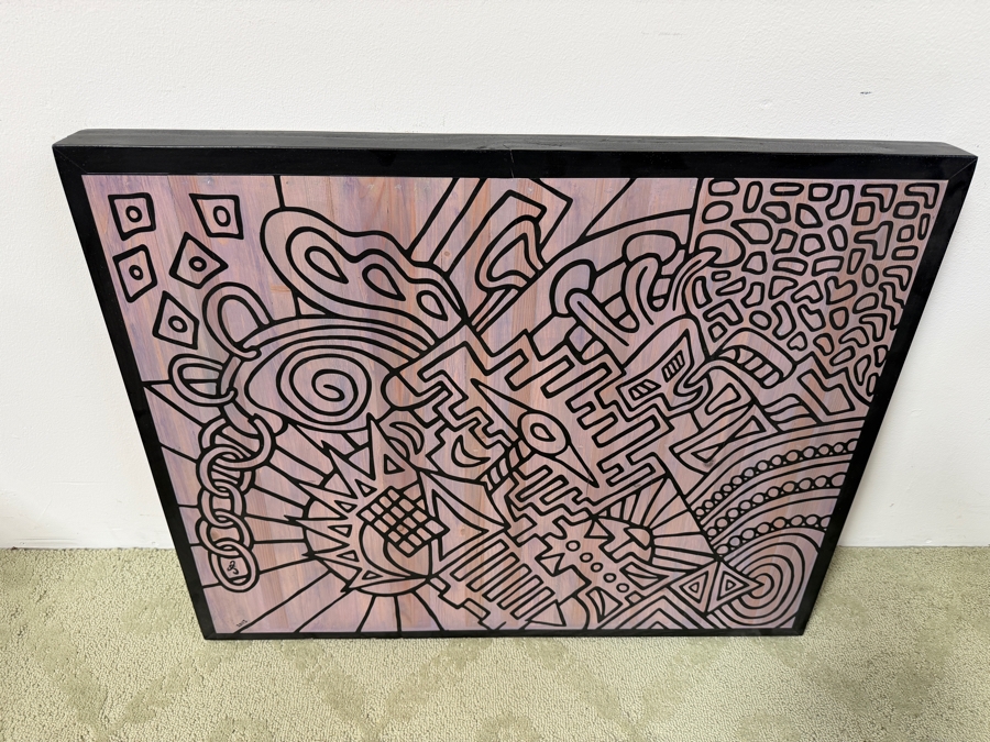 Santos Orellana (B. 1974, American) Original Acrylic Painting On Plywood Signed Bottom Left 'The Art Of Santos' Urban Pop Artwork 2013 30' X 24' With Substantial Hand Painted Wooden Frame Estimate $1,000-$1,400 [Photo 6]
