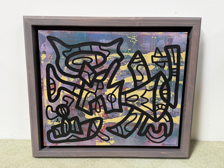 Santos Orellana (B. 1974, American) Original Acrylic Painting On Canvas Signed Bottom Left 'The Art Of Santos' Urban Pop Artwork 28.5' X 24.5' With Substantial Hand Painted Wooden Frame Estimate $1,000-$1,400 [Photo 3]