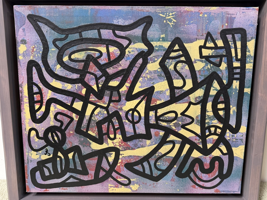 Santos Orellana (B. 1974, American) Original Acrylic Painting On Canvas Signed Bottom Left 'The Art Of Santos' Urban Pop Artwork 28.5' X 24.5' With Substantial Hand Painted Wooden Frame Estimate $1,000-$1,400 [Photo 2]