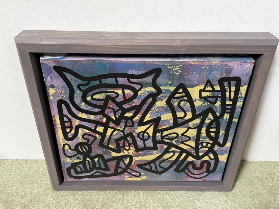 Santos Orellana (B. 1974, American) Original Acrylic Painting On Canvas Signed Bottom Left 'The Art Of Santos' Urban Pop Artwork 28.5' X 24.5' With Substantial Hand Painted Wooden Frame Estimate $1,000-$1,400 [Photo 6]