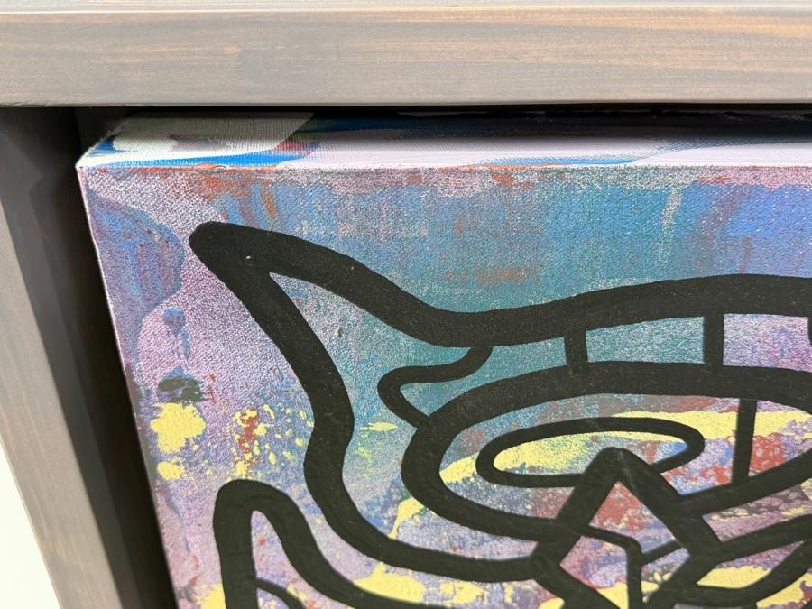 Santos Orellana (B. 1974, American) Original Acrylic Painting On Canvas Signed Bottom Left 'The Art Of Santos' Urban Pop Artwork 28.5' X 24.5' With Substantial Hand Painted Wooden Frame Estimate $1,000-$1,400 [Photo 5]