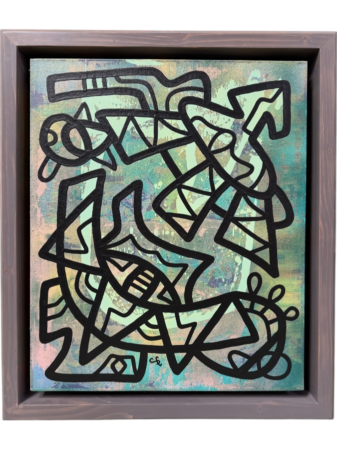 Santos Orellana (B. 1974, American) Original Acrylic Painting On Canvas Signed Bottom Middle 'The Art Of Santos' Urban Pop Artwork 24.5' X 28.5' With Substantial Hand Painted Wooden Frame Estimate $1,000-$1,400