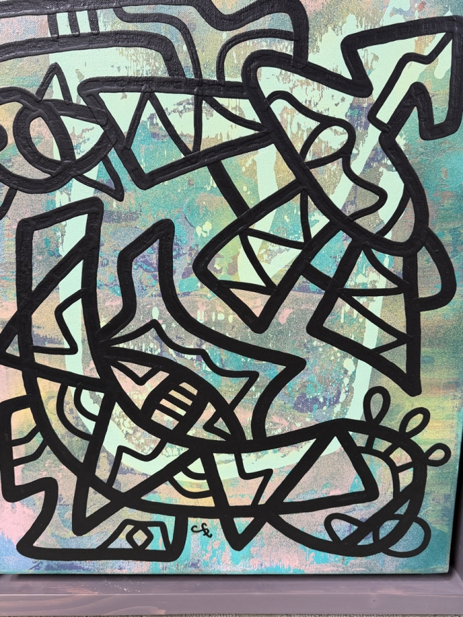 Santos Orellana (B. 1974, American) Original Acrylic Painting On Canvas Signed Bottom Middle 'The Art Of Santos' Urban Pop Artwork 24.5' X 28.5' With Substantial Hand Painted Wooden Frame Estimate $1,000-$1,400 [Photo 2]