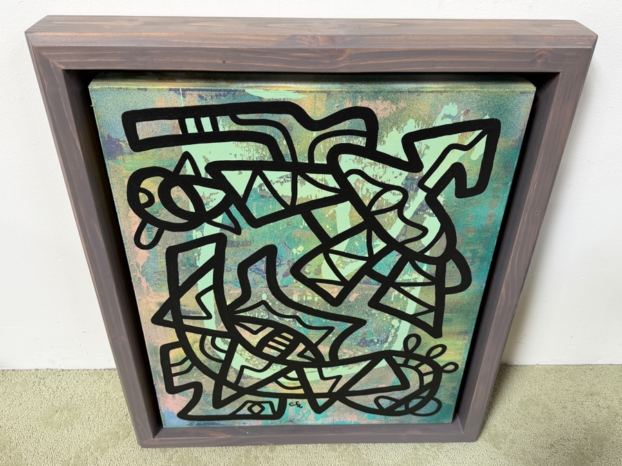 Santos Orellana (B. 1974, American) Original Acrylic Painting On Canvas Signed Bottom Middle 'The Art Of Santos' Urban Pop Artwork 24.5' X 28.5' With Substantial Hand Painted Wooden Frame Estimate $1,000-$1,400 [Photo 5]