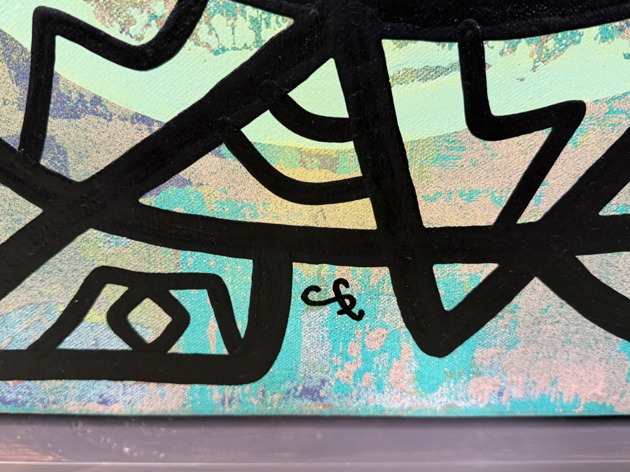 Santos Orellana (B. 1974, American) Original Acrylic Painting On Canvas Signed Bottom Middle 'The Art Of Santos' Urban Pop Artwork 24.5' X 28.5' With Substantial Hand Painted Wooden Frame Estimate $1,000-$1,400 [Photo 3]