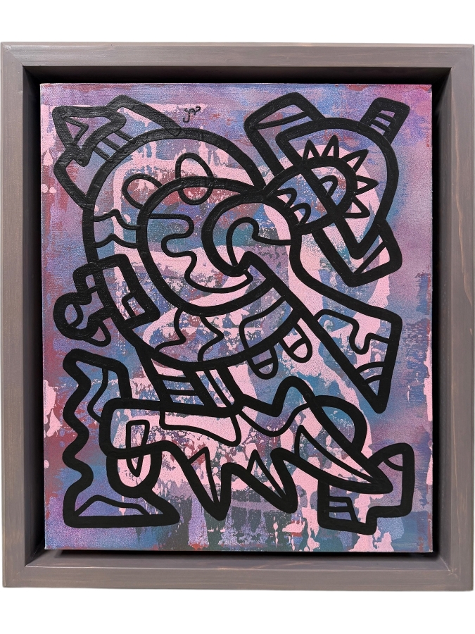 Santos Orellana (B. 1974, American) Original Acrylic Painting On Canvas Signed Top Left 'The Art Of Santos' Urban Pop Artwork 24.5' X 28.5' With Substantial Hand Painted Wooden Frame Estimate $1,000-$1,400