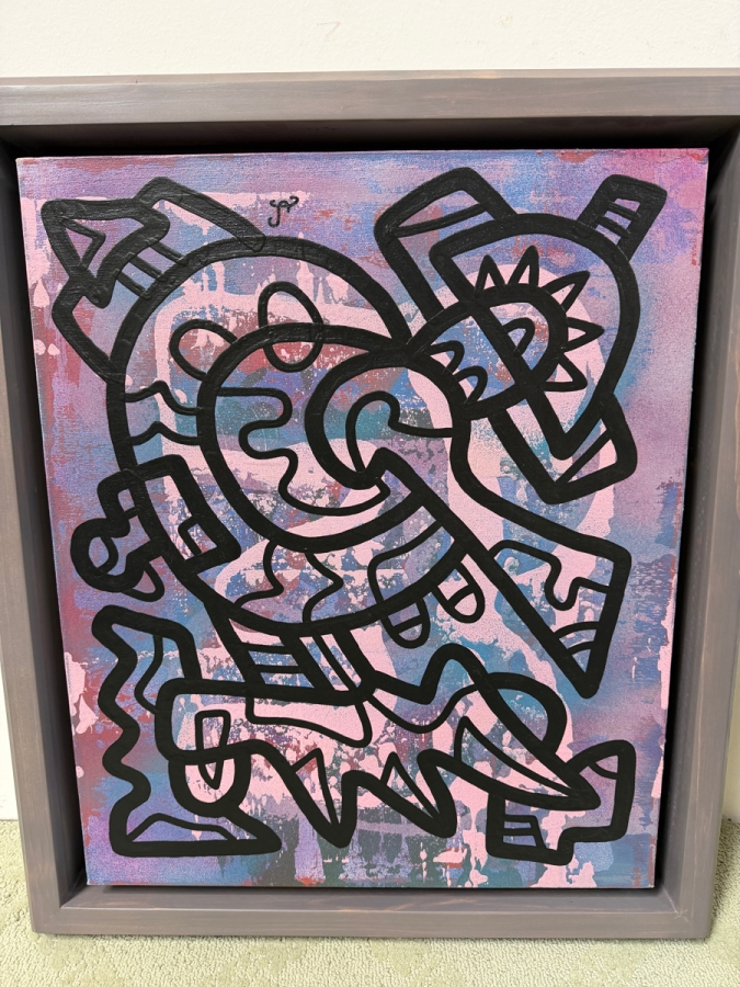 Santos Orellana (B. 1974, American) Original Acrylic Painting On Canvas Signed Top Left 'The Art Of Santos' Urban Pop Artwork 24.5' X 28.5' With Substantial Hand Painted Wooden Frame Estimate $1,000-$1,400 [Photo 2]