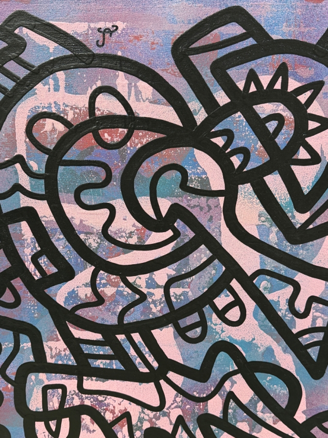 Santos Orellana (B. 1974, American) Original Acrylic Painting On Canvas Signed Top Left 'The Art Of Santos' Urban Pop Artwork 24.5' X 28.5' With Substantial Hand Painted Wooden Frame Estimate $1,000-$1,400 [Photo 3]
