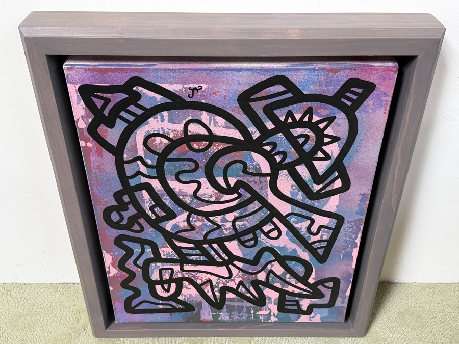 Santos Orellana (B. 1974, American) Original Acrylic Painting On Canvas Signed Top Left 'The Art Of Santos' Urban Pop Artwork 24.5' X 28.5' With Substantial Hand Painted Wooden Frame Estimate $1,000-$1,400 [Photo 5]