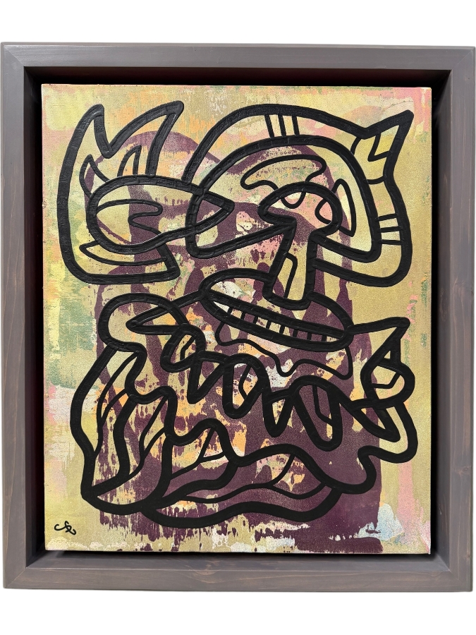 Santos Orellana (B. 1974, American) Original Acrylic Painting On Canvas Signed Bottom Left 'The Art Of Santos' Urban Pop Artwork 24.5' X 28.5' With Substantial Hand Painted Wooden Frame Estimate $1,000-$1,400