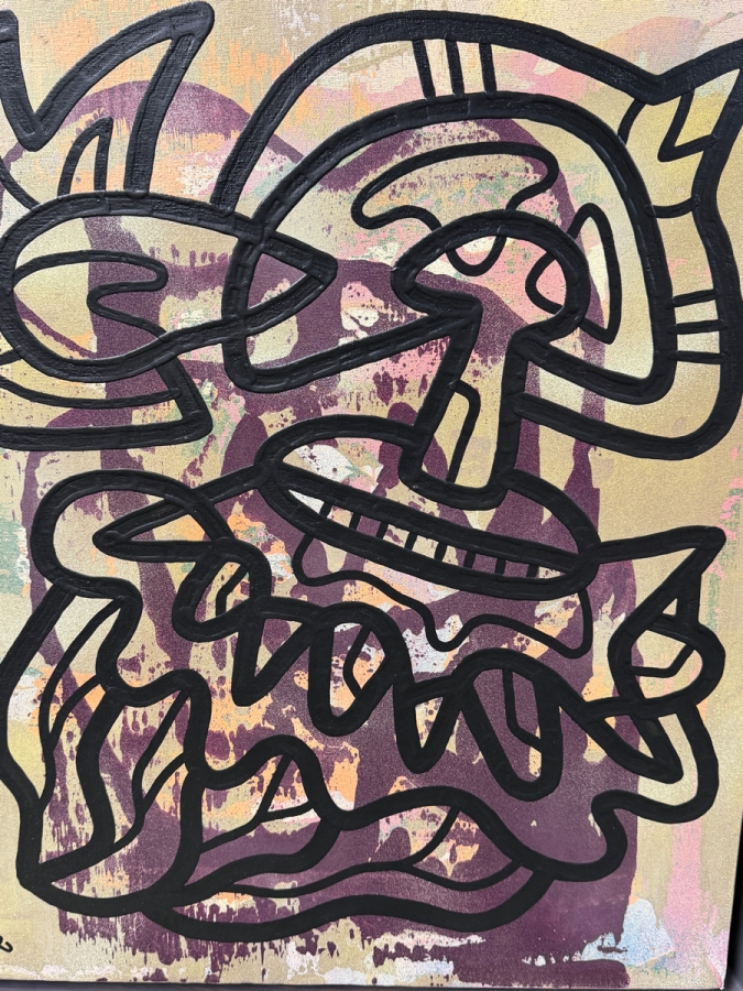 Santos Orellana (B. 1974, American) Original Acrylic Painting On Canvas Signed Bottom Left 'The Art Of Santos' Urban Pop Artwork 24.5' X 28.5' With Substantial Hand Painted Wooden Frame Estimate $1,000-$1,400 [Photo 2]