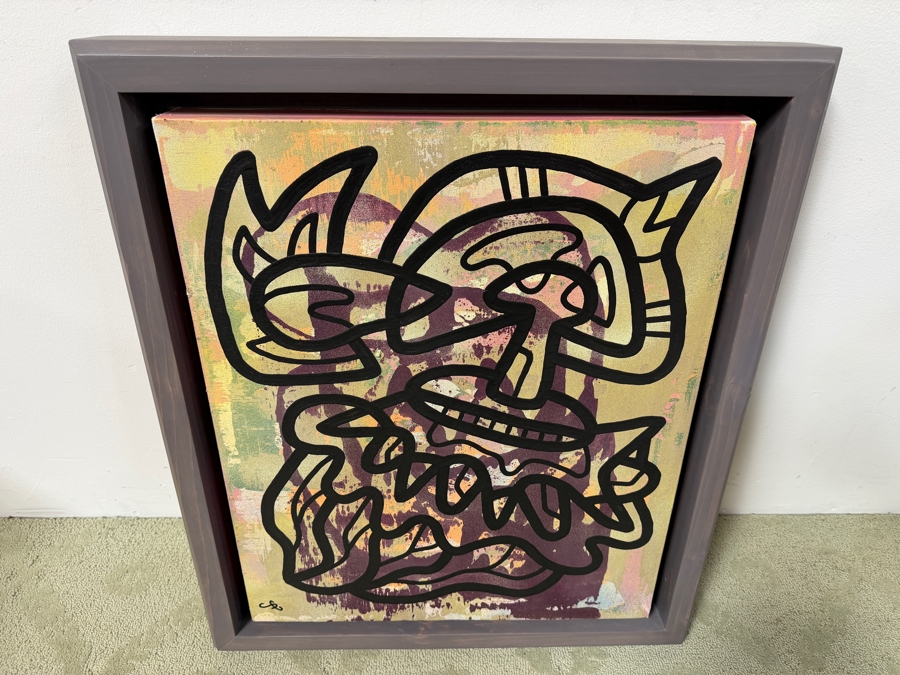 Santos Orellana (B. 1974, American) Original Acrylic Painting On Canvas Signed Bottom Left 'The Art Of Santos' Urban Pop Artwork 24.5' X 28.5' With Substantial Hand Painted Wooden Frame Estimate $1,000-$1,400 [Photo 5]