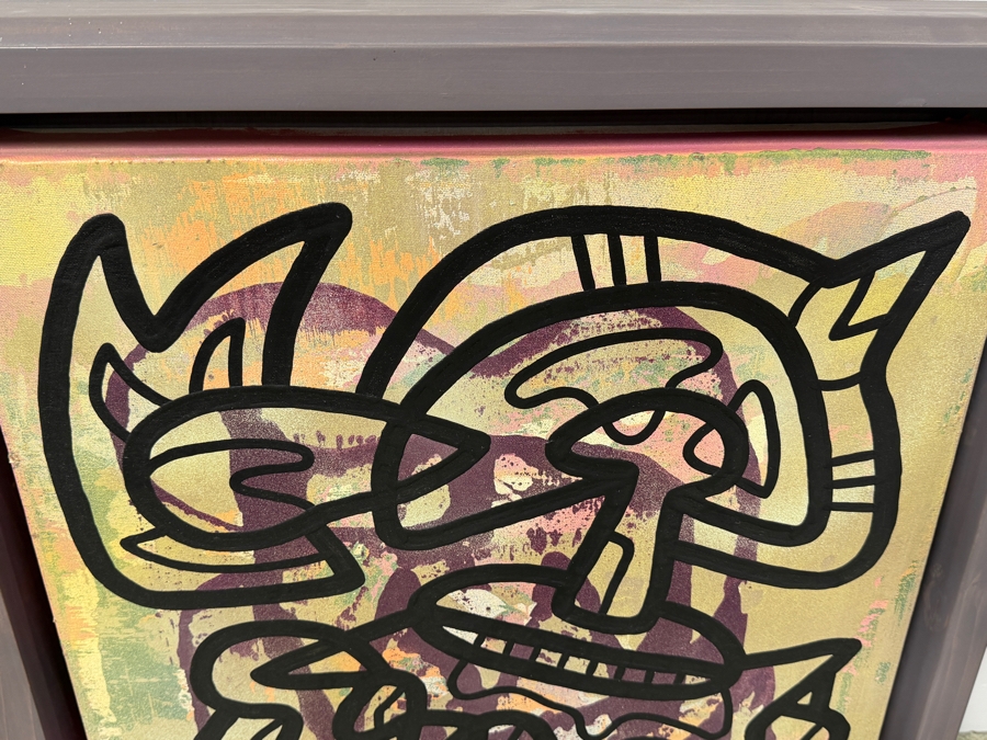 Santos Orellana (B. 1974, American) Original Acrylic Painting On Canvas Signed Bottom Left 'The Art Of Santos' Urban Pop Artwork 24.5' X 28.5' With Substantial Hand Painted Wooden Frame Estimate $1,000-$1,400 [Photo 4]