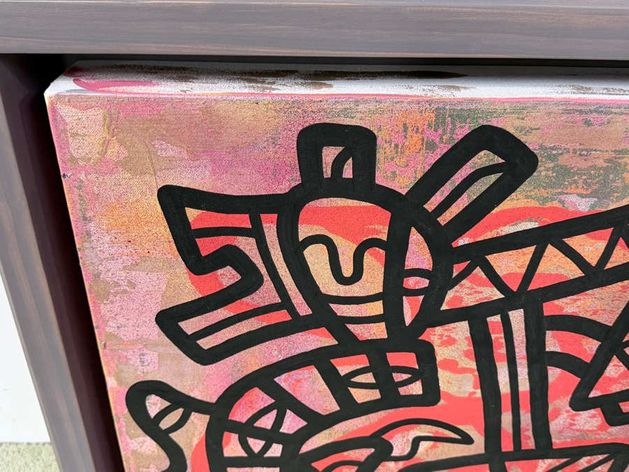 Santos Orellana (B. 1974, American) Original Acrylic Painting On Canvas Signed Bottom Left 'The Art Of Santos' Urban Pop Artwork 28.5' X 24.5' With Substantial Hand Painted Wooden Frame Estimate $1,000-$1,400 [Photo 4]