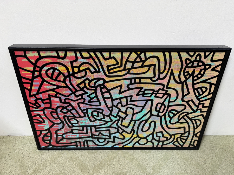 Santos Orellana (B. 1974, American) Original Acrylic Painting On Plywood Signed Verso 'The Art Of Santos' Urban Pop Artwork 36' X 24' With Substantial Hand Painted Wooden Frame SO-APR2021-007 Estimate $1,300-$1,700 [Photo 3]