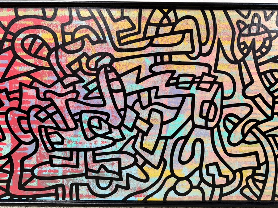 Santos Orellana (B. 1974, American) Original Acrylic Painting On Plywood Signed Verso 'The Art Of Santos' Urban Pop Artwork 36' X 24' With Substantial Hand Painted Wooden Frame SO-APR2021-007 Estimate $1,300-$1,700 [Photo 2]