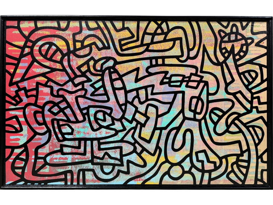 Santos Orellana (B. 1974, American) Original Acrylic Painting On Plywood Signed Verso 'The Art Of Santos' Urban Pop Artwork 36' X 24' With Substantial Hand Painted Wooden Frame SO-APR2021-007 Estimate $1,300-$1,700