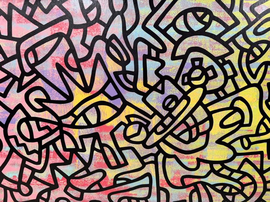 Santos Orellana (B. 1974, American) Original Acrylic Painting On Plywood Signed Verso 'The Art Of Santos' Urban Pop Artwork 36' X 24' With Substantial Hand Painted Wooden Frame SO-APR2021-004 Estimate $1,300-$1,700 [Photo 2]