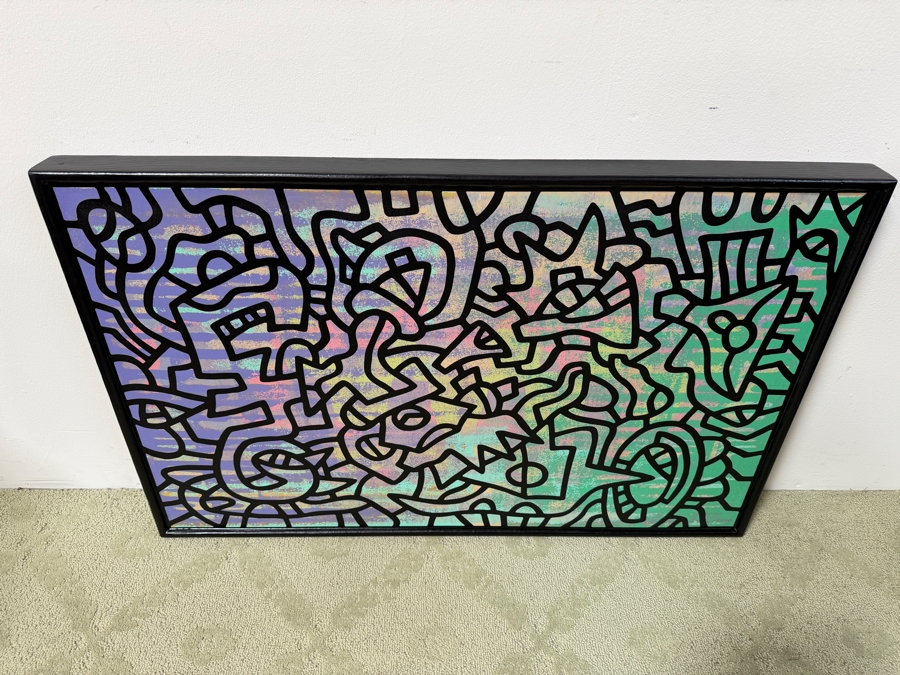 Santos Orellana (B. 1974, American) Original Acrylic Painting On Plywood Signed Verso 'The Art Of Santos' Urban Pop Artwork 36' X 24' With Substantial Hand Painted Wooden Frame SO-APR2021-006 Estimate $1,300-$1,700 [Photo 4]