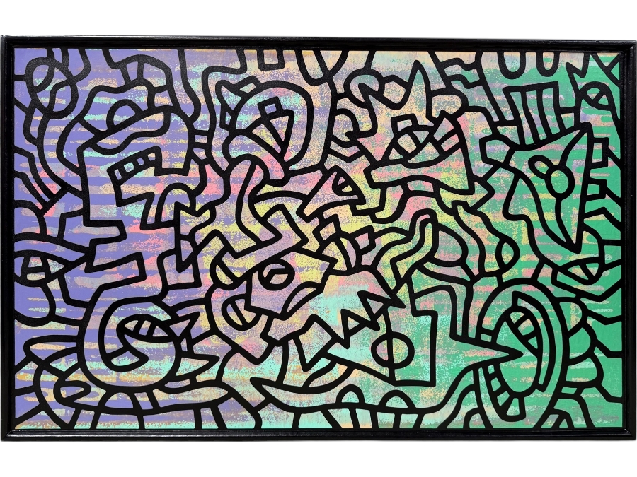 Santos Orellana (B. 1974, American) Original Acrylic Painting On Plywood Signed Verso 'The Art Of Santos' Urban Pop Artwork 36' X 24' With Substantial Hand Painted Wooden Frame SO-APR2021-006 Estimate $1,300-$1,700