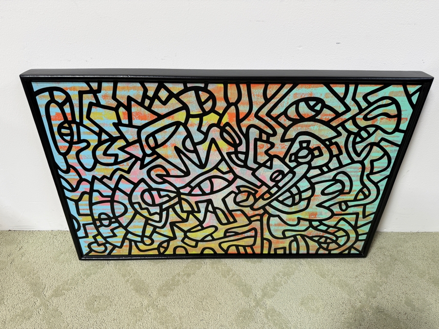 Santos Orellana (B. 1974, American) Original Acrylic Painting On Plywood Signed Verso 'The Art Of Santos' Urban Pop Artwork 36' X 24' With Substantial Hand Painted Wooden Frame SO-APR2021-005 Estimate $1,300-$1,700 [Photo 4]