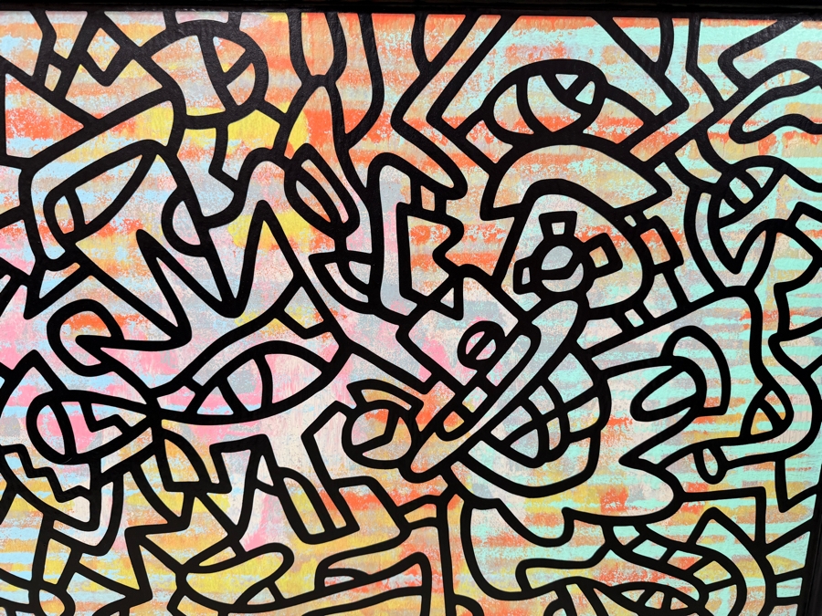 Santos Orellana (B. 1974, American) Original Acrylic Painting On Plywood Signed Verso 'The Art Of Santos' Urban Pop Artwork 36' X 24' With Substantial Hand Painted Wooden Frame SO-APR2021-005 Estimate $1,300-$1,700 [Photo 3]